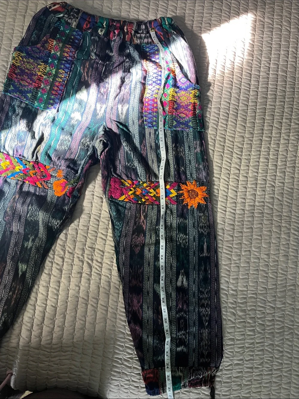 Boho Embroidered Stripe Jogger Pants - Multicolor